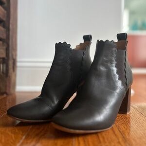 Chloe Scalloped Ankle Boots. Black EUC